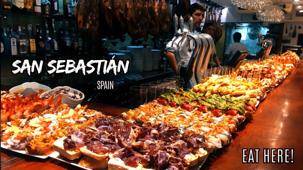 Pintxos (small bites on bread) can be found everywhere in San Sebastian