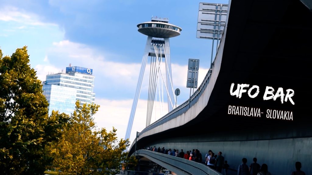 ufo bar is on top of a bridge in Bratislava