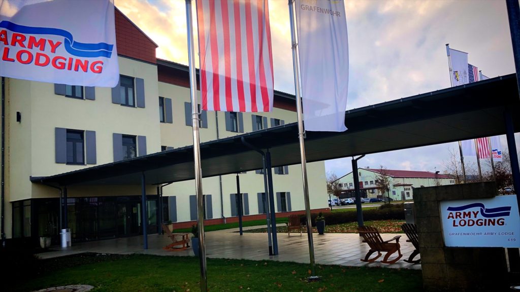 The entrance to Army Lodging at USAG Bavaria Grafenwoehr