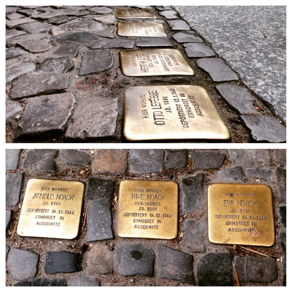 Stolperstein means "stumbling stone" in German. They are installed in front of homes where people were taken by the Nazis