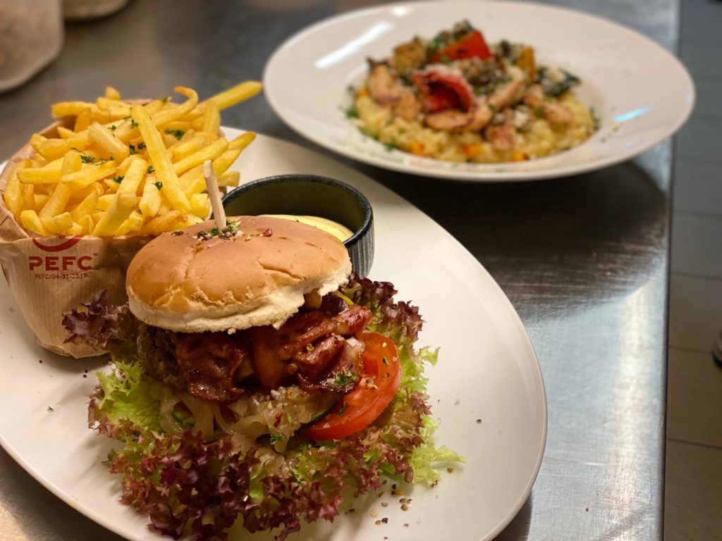 Classic beef and bacon burger with fries from the Irish Pub in Grafenwohr