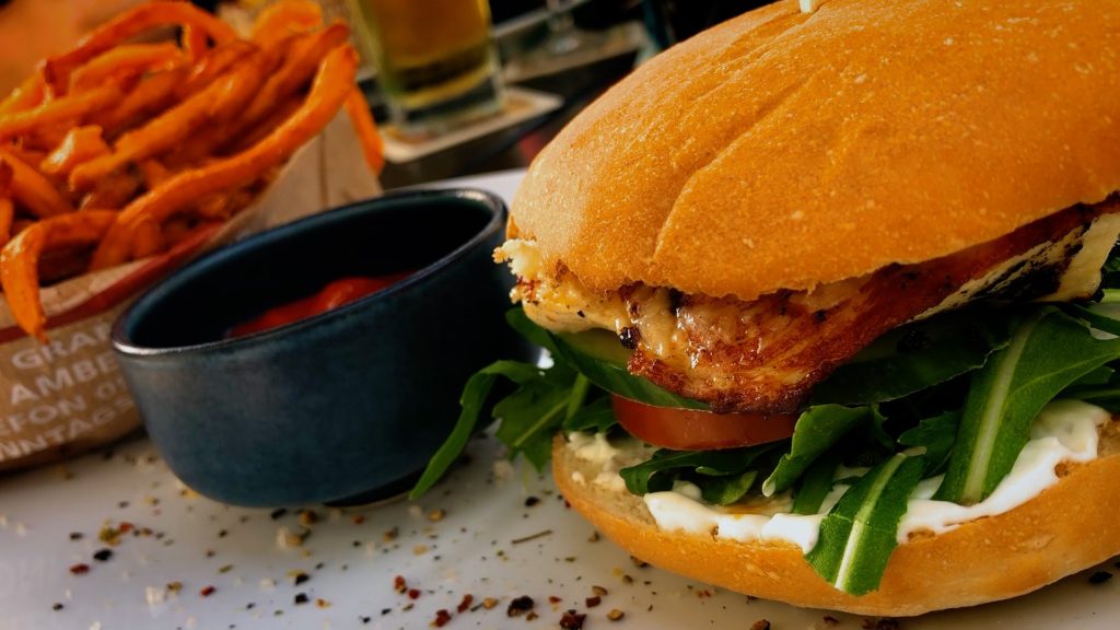 Irish Pub chicken burger and sweet potato fries in Grafenwohr