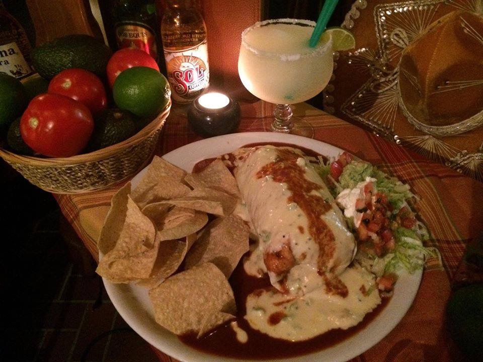 Giant burrito and margarita drink from Tortuga Tex Mex