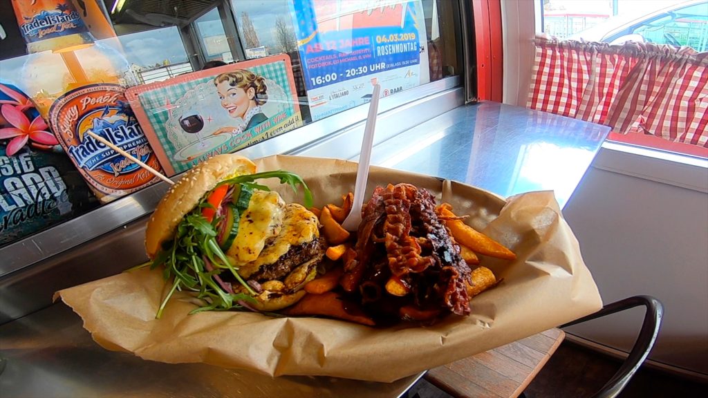 Mama's burger with fries and bacon in weiden