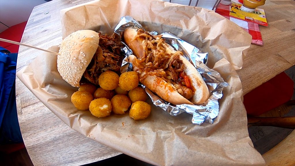 Mama's BBQ burger and hot dog tater tots