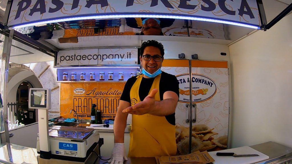 Pasta and Company food truck employee at the weiden farmers market