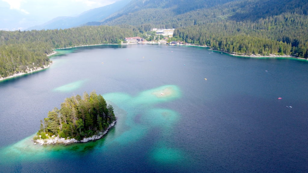 Aerial view of the Eibsee in Garmisch Germany