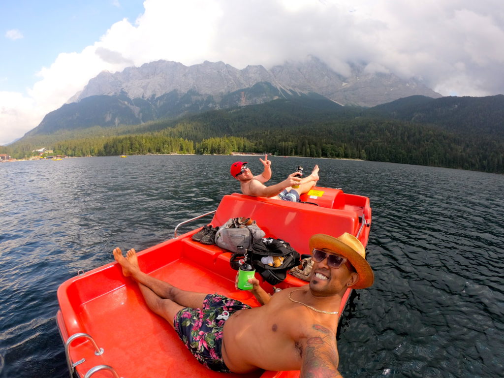 Relaxing on a pedal boat in the middle of the Eibsee in Garmisch Germany