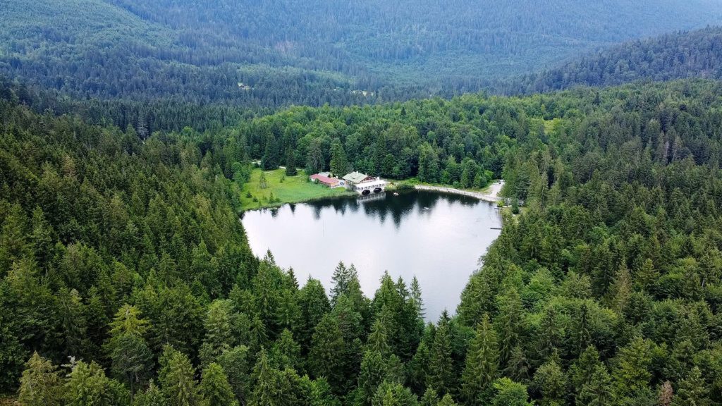 Aerial view of Pflegersee in garmisch germany