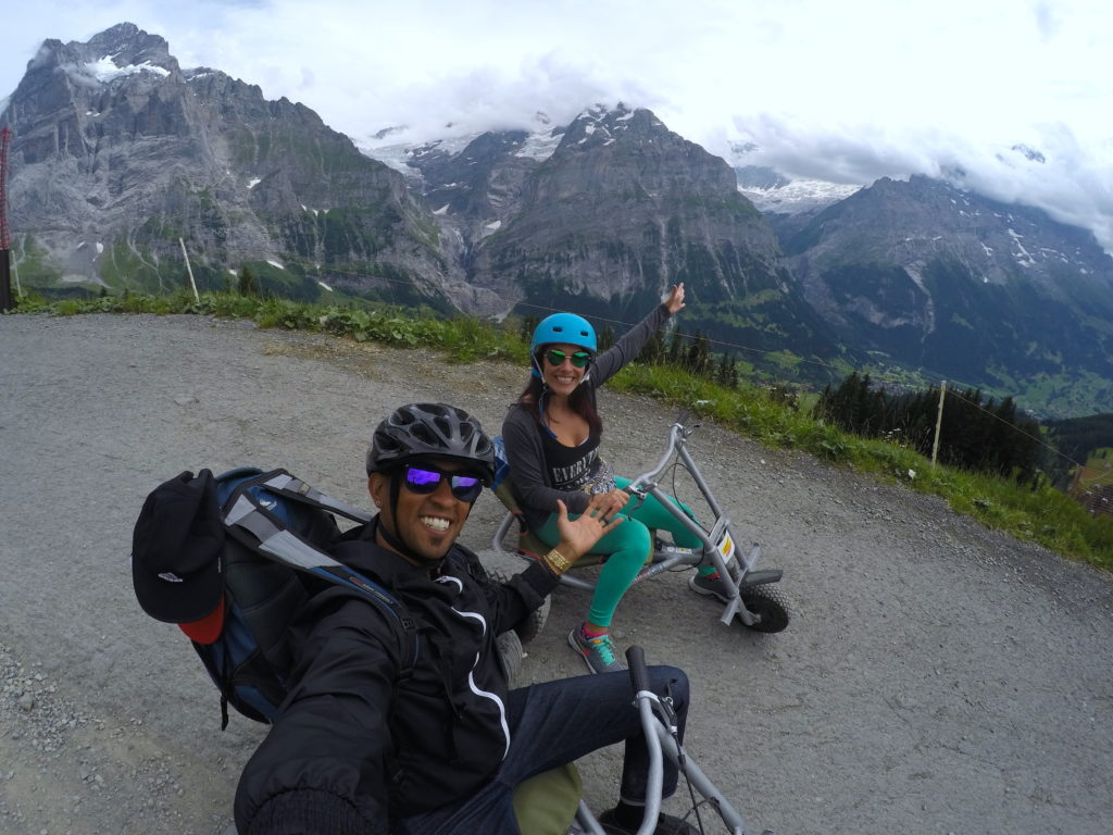 Riding the first mountain kart in grindelwald Switzerland