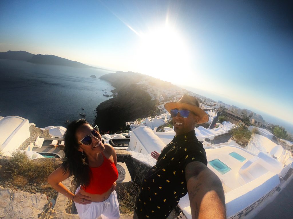City of Oia in Santorini right before sunset