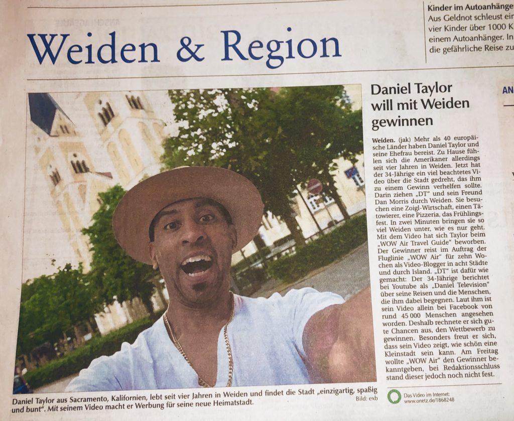 Weiden & Region news article about Daniel Taylor filming Weiden in der Oberpfalz