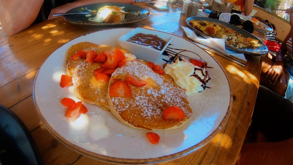 Strawberry and chocolate pancake breakfast in Naxos Greece