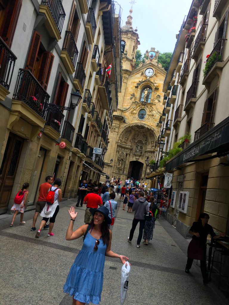 Standing in front of the Basilica of Santa Maria del Coro in san sebastian spain