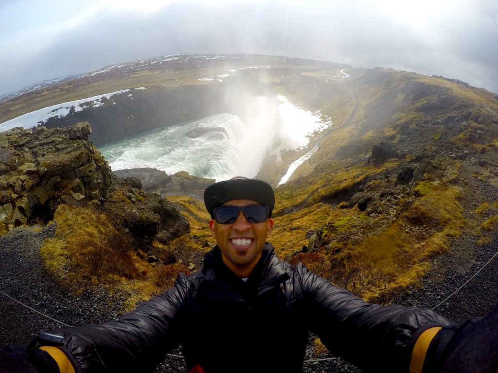 Selfie photo in front of Gullfoss in Iceland