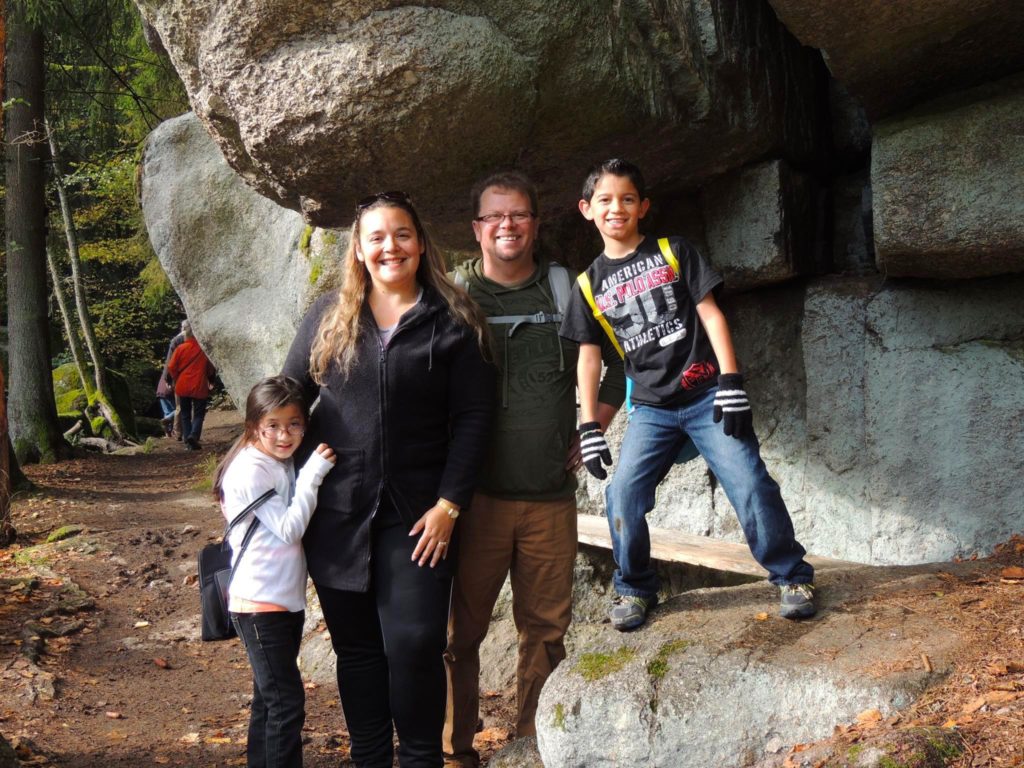 Rozanski family hiking in the woods of germany