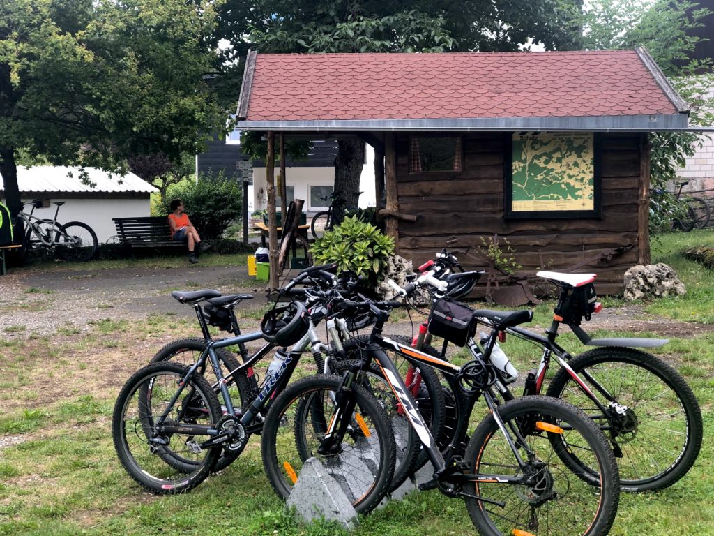 Bikes parked outside of beer garden