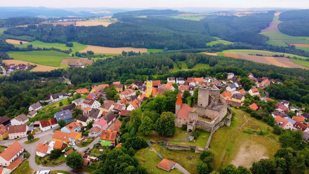 Aerial view of Burg Leuchtenberg, an easy day trip from Grafenwoehr training area