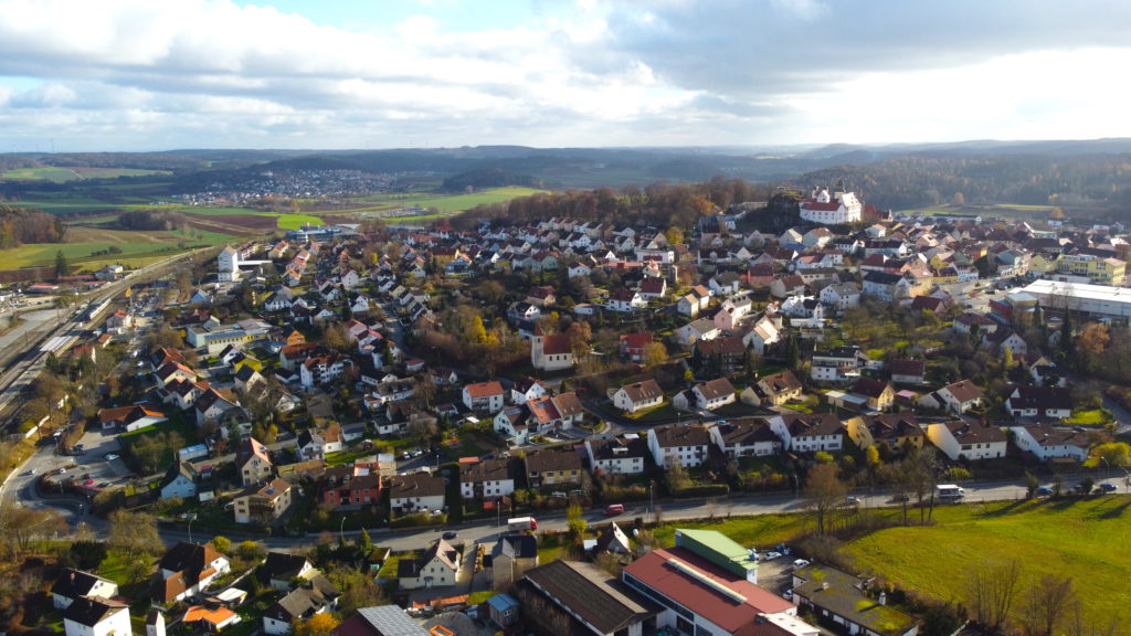 Aerial view of Burg Parsberg and the city of Parsberg Germany