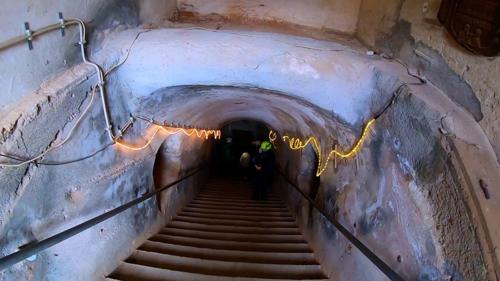 Walking down to the tunnels of the catacombs in Bamberg Germany