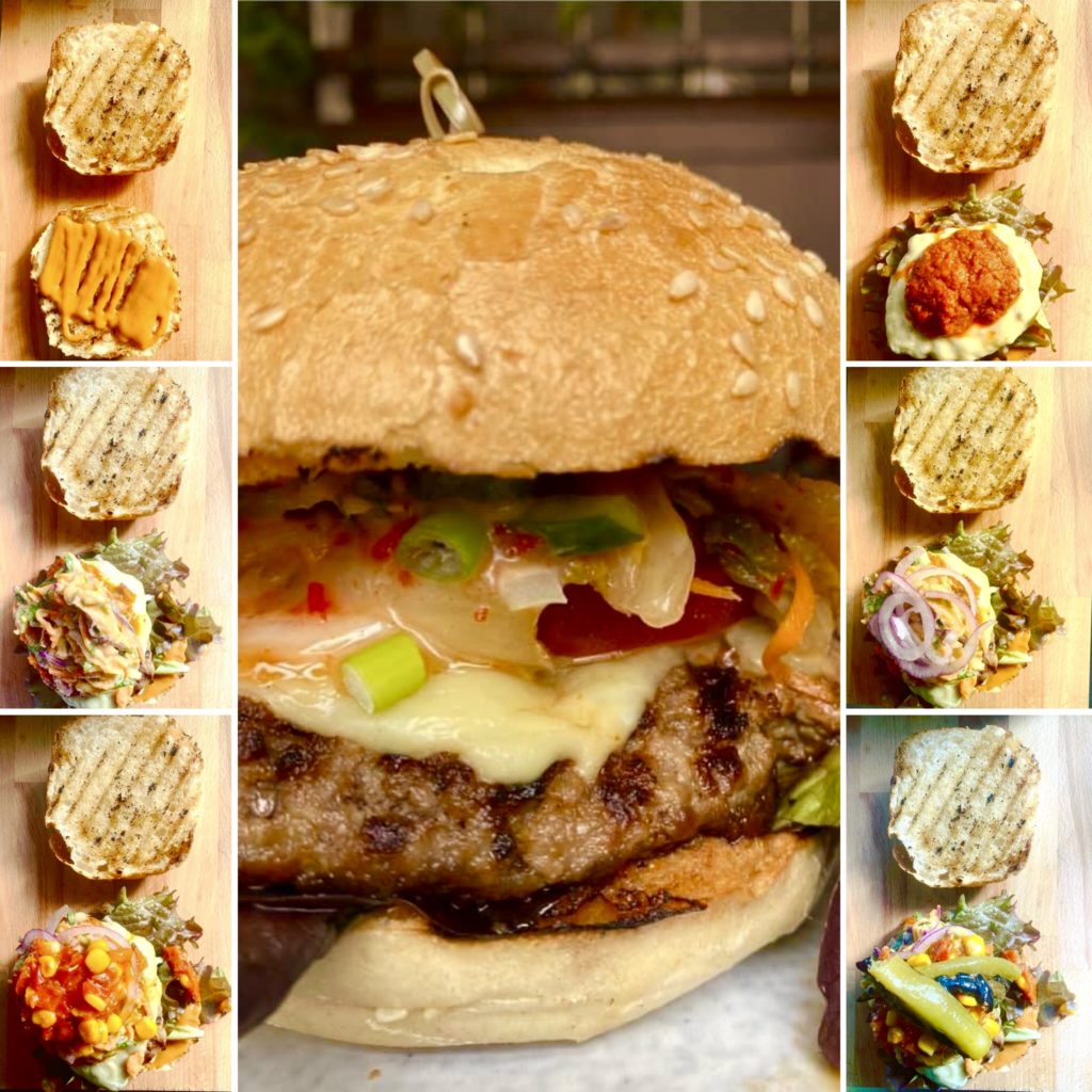 Progression of pictures putting together the Mexican burger at nina & velja's kitchen in weiden