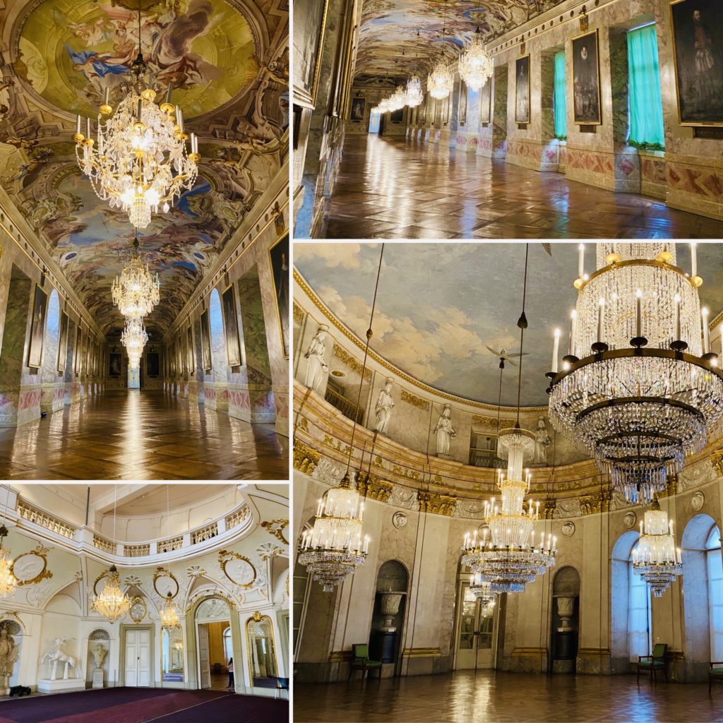 Marble hallway and paintings inside the Ludwigsburg palace