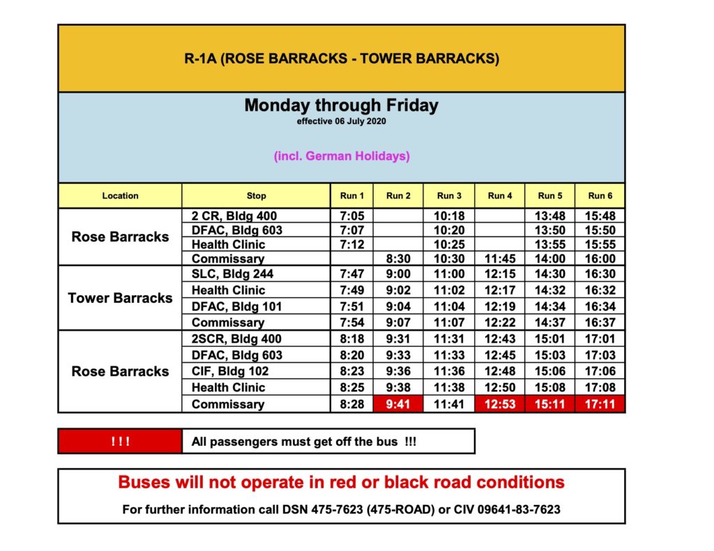 Rose barracks to tower barracks shuttle schedule