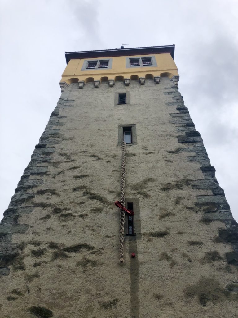 Rapunzel's hair hanging from the Mangturm Tower in Lindau germany