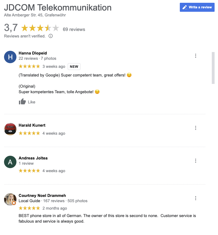 JDCOM Telekommunikation google reviews