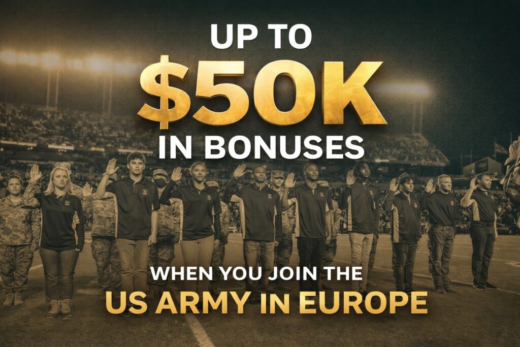 US Army recruits taking the oath of office. Army offers up to $50K in bonuses when you join the US Army in Europe